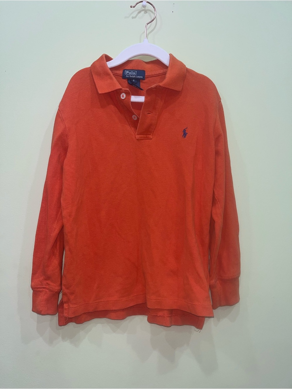 Polo Ralph Lauren Boys Size 6 Orange Long Sleeve Cotton Logo Polo Shirt